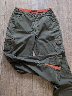 Point Zero Y2K Olive Green Cargo Pants with Orange Trim - Gorpcore